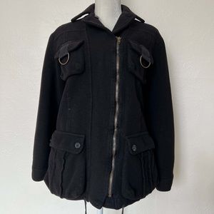 ITALIAN Black Wool Zip Up Jacket  Military - Bomber - Barn Coat - Utility